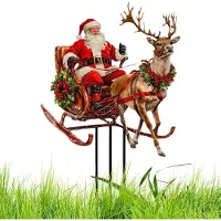 Markenlos Weihnachtliche Gartenstäbe für den Außenbereich, 2D-Acryldekoration mit Weihnachtsmann, Rentier und Schlitten für Garten, Rasen, Gehweg, Pflanzkübel und Topfpflanzen