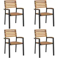 Markenlos 4 stapelbare Gartenstühle aus massivem Akazienholz und Metall mit Armlehnen, robust und stabil zum Essen und Entspannen