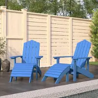 Markenlos 2 Adirondack-Gartenstühle mit Hockern, Hochlehner, Camping- und Lehnstühle, wetterfest, HDPE, Aquamarin