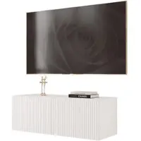 Idohome TV-Lowboard Angel 100 cm Weiß Matt -TV-Schrank, Hängeschrank, LED, Push-to-Open, Fernsehschrank, geriffelte Front, Medienmöbel, Wohnzimmer