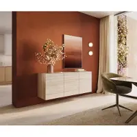 DELIFE Sideboard Cuor 150 cm Keramik Laminam Travertino Bianco Creme-Weiß 3 Türen Schwebend
