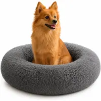 Belviona Donut-Hundebett, kuscheliges Plüschbett mit weicher Füllung, sicherem Halt & ergonomischem Rand, 60 cm Durchmesser, anthrazit