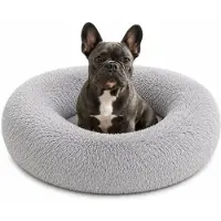 Belviona Donut-Hundebett, kuscheliges Plüschbett mit weicher Füllung, sicherem Halt & ergonomischem Rand, 70 cm Durchmesser, hellgrau