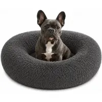 Belviona Donut-Hundebett, kuscheliges Plüschbett mit weicher Füllung, sicherem Halt & ergonomischem Rand, 70 cm Durchmesser, anthrazit