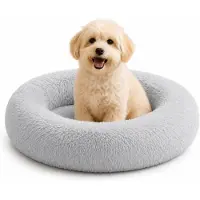 Belviona Donut-Hundebett, kuscheliges Plüschbett mit weicher Füllung, sicherem Halt & ergonomischem Rand, 50 cm Durchmesser, hellgrau