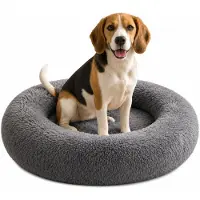 Belviona Donut-Hundebett, kuscheliges Plüschbett mit weicher Füllung, sicherem Halt & ergonomischem Rand, 80 cm Durchmesser, anthrazit