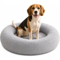 Belviona Donut-Hundebett, kuscheliges Plüschbett mit weicher Füllung, sicherem Halt & ergonomischem Rand, 80 cm Durchmesser, hellgrau