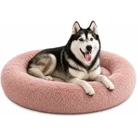 Belviona Donut-Hundebett, kuscheliges Plüschbett mit weicher Füllung, sicherem Halt & ergonomischem Rand, 120 cm Durchmesser, altrosa