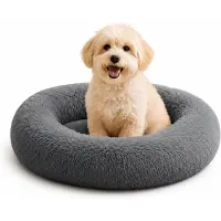 Belviona Donut-Hundebett, kuscheliges Plüschbett mit weicher Füllung, sicherem Halt & ergonomischem Rand, 50 cm Durchmesser, anthrazit