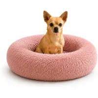 Belviona Donut-Hundebett, kuscheliges Plüschbett mit weicher Füllung, sicherem Halt & ergonomischem Rand, 40 cm Durchmesser, altrosa