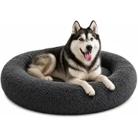 Belviona Donut-Hundebett, kuscheliges Plüschbett mit weicher Füllung, sicherem Halt & ergonomischem Rand, 120 cm Durchmesser, anthrazit