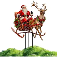 Markenlos Weihnachtliche 2D-Gartenstecker aus Acryl für den Außenbereich mit Weihnachtsmann und Rentierschlitten