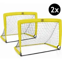 Umbro Pop-Up Fußballtore Set mit 2 Toren - Fußballtor 120 x 90 x 90 cm aus Aluminium - Inklusive Tragetasche und Bodenankern - Für Innen und Außen - Trainingsgerät - Farbe Gelb