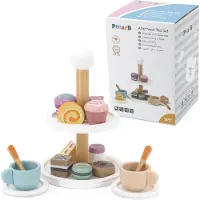 Vigatoys VIGA PolarB Holz-Etagere mit Cupcakes, Keksen und Kaffee – 15-teiliges Set