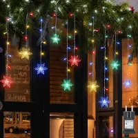 Lapamax 2 Stück Schneeflocke Lichterkette 94LEDs Lichtervorhang Bunt Innen 8 Modi IP44 Deko Für Weihnachten Fenster Balkon Garten Party