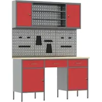 vidaXL Werkbank mit Schubladen 10 pcs Rot Ingenieure Holz und Stahl