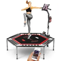 Sportstech Messe-heit 2020! Smart Fitness Trampolin, inkl. Pulsgurt, Sprungzähler & APP, klappbar, höhenverstellbarer Haltegriff mit Handy- & Flaschenhalterung, HTX100 Indoor Jumping Workout