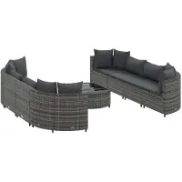 vidaXL 9-tlg. Garten-Sofagarnitur mit Kissen Grau Poly Rattan