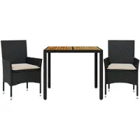 vidaXL 3-tlg. Garten-Essgruppe mit Kissen Schwarz Poly Rattan Akazie