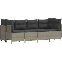 vidaXL 5-tlg. Garten-Sofagarnitur mit Kissen Hellgrau Poly Rattan