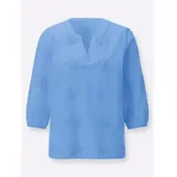 Witt Weiden Schlupfbluse WITT "Schlupfbluse Baumwollbluse mit 3D-Blütenstickerei", Damen, Gr. 46, blau (himmelblau), Web, Stoff, , Modisch, V-Ausschnitt, Blusen Schlupfbluse