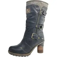 Mustang Damenschuhe Reißverschluss Schaftstiefel Schwarz Freizeit