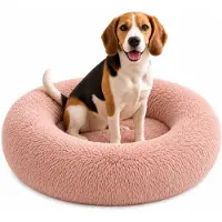 Belviona Donut-Hundebett, kuscheliges Plüschbett mit weicher Füllung, sicherem Halt & ergonomischem Rand, 80 cm Durchmesser, altrosa
