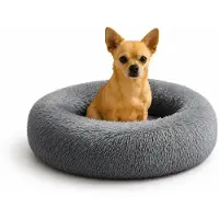 Belviona Donut-Hundebett, kuscheliges Plüschbett mit weicher Füllung, sicherem Halt & ergonomischem Rand, 40 cm Durchmesser, anthrazit