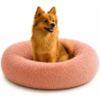 Belviona Donut-Hundebett, kuscheliges Plüschbett mit weicher Füllung, sicherem Halt & ergonomischem Rand, 60 cm Durchmesser, altrosa
