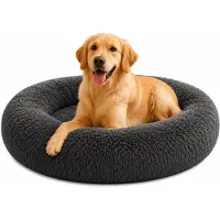 Belviona Donut-Hundebett, kuscheliges Plüschbett mit weicher Füllung, sicherem Halt & ergonomischem Rand, 100 cm Durchmesser, anthrazit