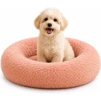 Belviona Donut-Hundebett, kuscheliges Plüschbett mit weicher Füllung, sicherem Halt & ergonomischem Rand, 50 cm Durchmesser, altrosa
