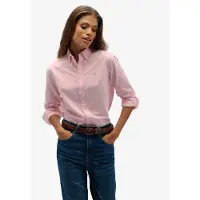 Superdry für Damen. W4010565A Oxford Slim Hemd mit langen Ärmeln in Rosa (L), Lässig, Baumwolle, Klassisch, Langarm