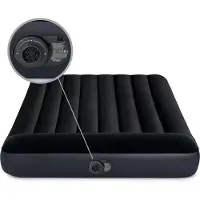 Intex Luftbett - 2 Personen - 137 x 191 x 25 cm - Schwarz - Mit eingebauter Pumpe + Spannbettlaken Anthrazit + Kopfkissen + Molton 2 in 1 Kissenbezüge + Reperaturset