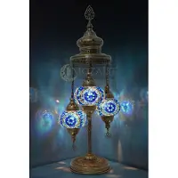 Halay Turkische Vloerlampe mit 3 blauen Mosaikbällen – Handgefertigte orientalische Lampe für stimmungsvolles Licht