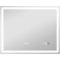 HOMCOM LED-Badezimmerspiegel, Anti-Beschlags-Pad, 3 Lichtfarben, Uhr