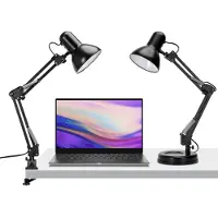 Aigostar Schreibtischlampe E27, 2 in 1 Standbare und Klemmbare Tischlampe, Leselampe mit Gelenk-Arm aus Metall, Nachttischleuchte Retro für Schlafzimmer, Wohnzimmer, Büro - Schwarz