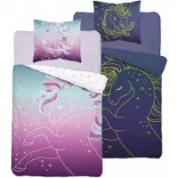 Detexpol Bettwäsche-Set 160x200 Einhorn leuchtet im Dunkeln Kinder