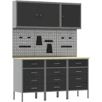 vidaXL Werkbank mit Schubladen 8 pcs Schwarz Ingenieure Holz und Stahl