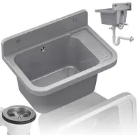 Granitan - Waschbecken - Ausgussbecken - 50x34x31 cm - Grau - mit Siphon - PARON