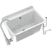 Granitan - Waschbecken - Spülbecken 61x41 cm - Weiß - mit Armatur GRADO und Siphon - LARGE