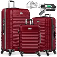 Kesser 3tlg. Hartschalenkofferset Reisekofferset M-L-XL, 4 Rollen, inkl. Kofferwaage