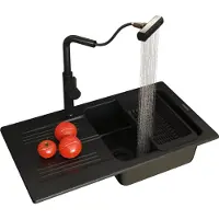 Granitan - Granitspüle - Spülbecken 78x44 cm - Schwarz - mit Armatur und Siphon - ADA
