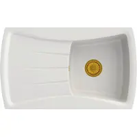 Granitan - Granitspüle - Spülbecken 81x48 cm - Weiß - mit Siphon Gold - NEW LINE