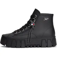 Tommy Hilfiger Logo Charm Platform Trainers With Leather, Weiblich, Erwachsener, Modische Sneakers, Schwarz, Leder, 1 Stück(e)