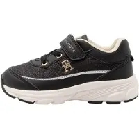 Tommy Hilfiger Sneaker , Mädchen, Gr. 34, Textil, schwarz, Lederimitat, Textil, Schuhe Sneaker, Freizeitschuh, Halbschuh mit modischem Glitzerbesatz
