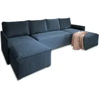 Masseno Ecksofa TRES mit Schlaffunktion U-Form, Sofa mit Bettkasten, Wohnzimmersofa, Couch, Soffa, Bettsofa, Couchgarnitur- Blau, POSO 05