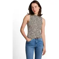 Tom Tailor T-Shirt DENIM, Damen, Gr. M, bunt (beige braun leo print), Single Jersey, Obermaterial: 96% Viskose, 4% Elasthan, regular fit taillenbedeckt, Rundhals, Shirts T-Shirt, mit Rippstruktur