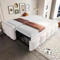 ALFORIGO Polsterbett 90/180 x 190 cm ausziehbar, Schlafsofa mit Teddy-Samtstoff und Lattenrost, Einzel- und Doppelbett, 300 kg, Beige