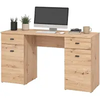 Dmora Ziro - Schreibtisch, 140x50x76h cm Braun Eiche Knoten, 2 Schubladen