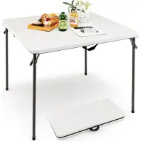 KOMFOTTEU Klapptisch für Camping, Picknick, tragbar, platzsparend, mit Tragegurten, aus HDPE mit und Stahl, für Grill, Garten, Outdoor, Belastung 100 kg (weiß)